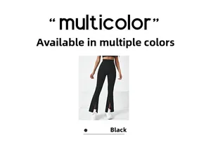 Détail de la fente frontale sur le pantalon de yoga évasé noir à taille haute