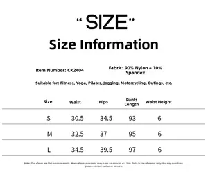 Tableau des tailles détaillé pour pantalon de yoga évasé avec mesures et infos tissu