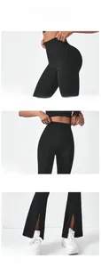 Détails du pantalon de yoga taille haute avec contrôle du ventre et jambe fendue
