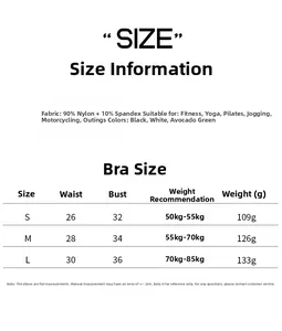 Tableau des tailles détaillé pour brassière de sport sans couture en nylon et élasthanne