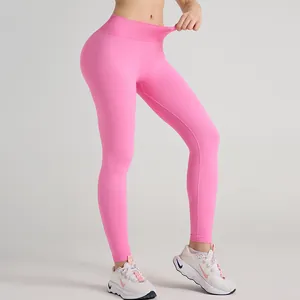 Nahtlose pinke Yogahose mit hoher Taille und starker Elastizität zur Bauchkontrolle