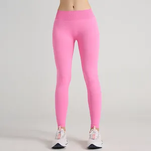Nahtlose rosa Yoga-Hose mit hohem Bund und V-Schnitt für Fitness und Workout-Training