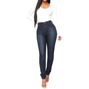 Slim fit women's high waisted yoga bodysuit with crew neck in dark blue indigo shade