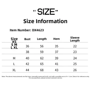 Detailed size chart for yoga t-shirt showing bust and length measurements in cm