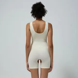 Seamless Lycra shapewear bodysuit in cream white featuring an open-back U-shape design