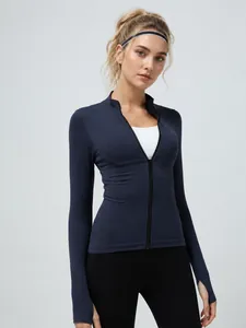 Veste de Yoga sans Couture pour Femme Fermeture Éclair Top Fitness Séchage Rapide Veste Sport Respirante avec Passe-pouces