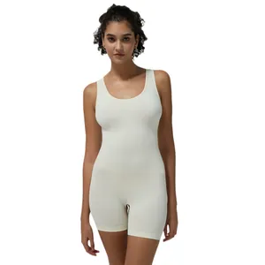 Seamless cream slimming bodysuit for women with tummy control and high elasticity