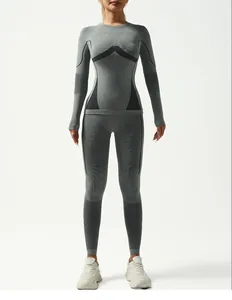 Detail of grey seamless thermal ski underwear set with high elastic breathable mesh