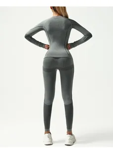 Macro detail of breathable mesh texture on seamless grey thermal sports base layer