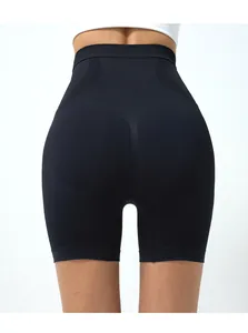 Rear view of high-waist black yoga shorts with scrunch butt lift and breathable mesh details