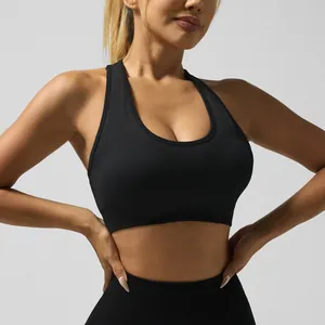 Sujetador Deportivo Sin Costuras para Mujer Cuello en U Espalda de Nadador Transpirable Antichoque Yoga Top para Fitness