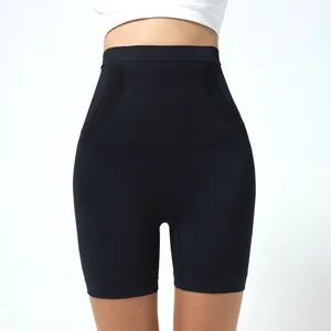 High waist tummy control yoga shorts in black seamless knit for fitness and running
