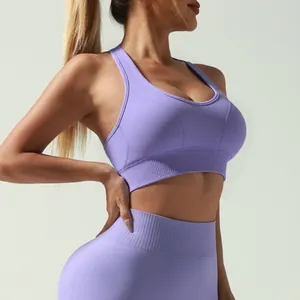 Women's High Strength Sports Bra Breathable Shockproof Yoga Tank Top Nylon Spandex Cross Back Fitness Vest