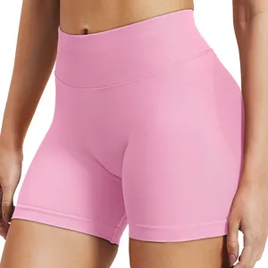 Pink high-waisted seamless scrunch butt yoga shorts for women fitness gym workout