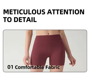 Detail of high-waist seamless compression yoga shorts showing fabric texture and stitching