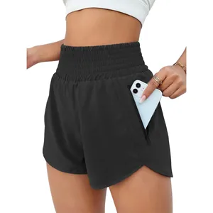 Pantalones cortos de yoga negros de cintura alta con bolsillo lateral para el móvil