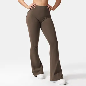 High-waisted brown flare yoga pants with tummy control for fitness and running