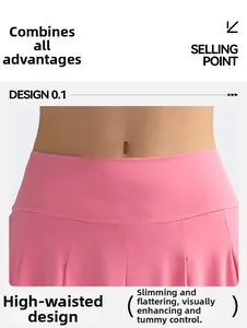 Detailed view of pink high waistband on pleated tennis skirt showing premium stitching