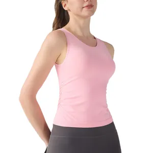 Ärmelloses rosa Yoga-Tanktop mit seitlicher Raffung und schmal geschnittenem Stoff