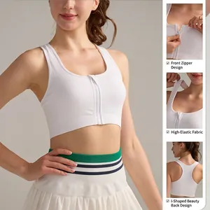 Reggiseno sportivo bianco ad alto impatto con zip frontale e design con dorso a vogatore