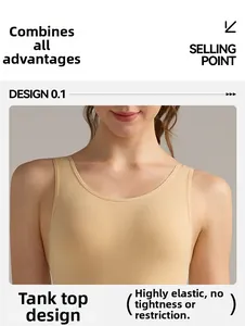 Close-up of nude seamless yoga bodysuit with elastic vest design and smooth texture
