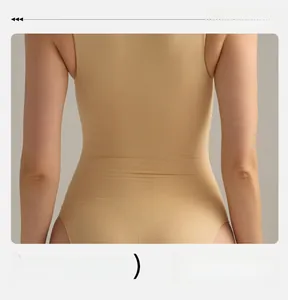 Rear view of seamless nude yoga bodysuit showing waist compression and back shaping