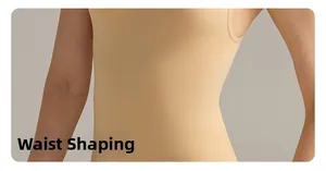 Detail of beige seamless shapewear bodysuit focusing on waist slimming and compression texture