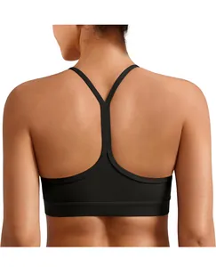 Close-up of racerback sports bra with thin straps showing detailed fabric texture