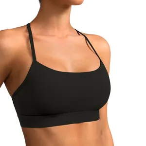 Minimalist black sports bra with thin straps and supportive wide band for yoga and fitness