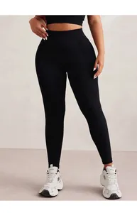 Detail of high waist yoga leggings showing premium breathable fabric and side texture