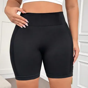 Short de yoga noir à taille haute pour femme avec large ceinture pour fitness et course