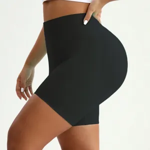 Plus size high waist black yoga shorts with scrunch butt lift for workout fitness