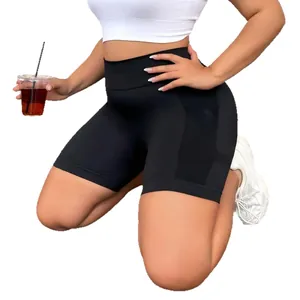 Short de yoga noir taille haute pour femme avec panneaux respirants pour fitness et course