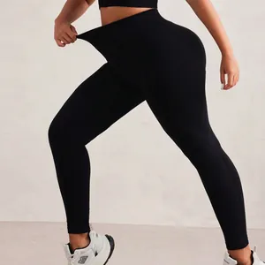 High-waisted black seamless yoga leggings with high elasticity for tummy control