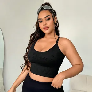 High-impact black sports bra with jacquard pattern and wide ribbed band for support