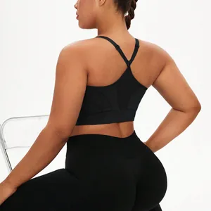 High-impact cross back yoga sports bra and high waist leggings set in sleek black