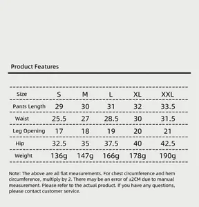 Tableau des tailles détaillé pour shorts de yoga avec mesures en centimètres