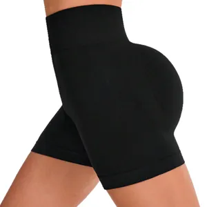Pantaloncini yoga neri a vita alta senza cuciture con compressione ed effetto push-up