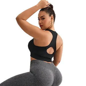 Plus size high-impact sports bra and high-waist leggings set with hollow back