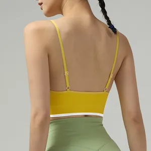 Soutien-gorge de Sport Sans Couture Bloc de Couleur Femmes Yoga Gilet Antichoc Rembourré Top Fitness Gym