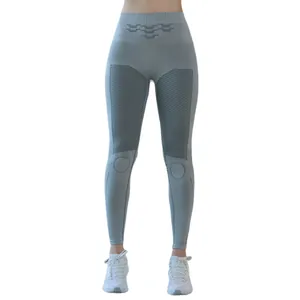 Women's grey high-waist thermal compression leggings for skiing and fitness training