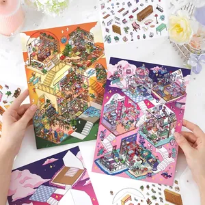 Large PET DIY Scene Stickers Set My Little House Series 6 Isometric Room Decor Scrapbooking Stickers For Journaling Galaxy Traveler Sunset Platform