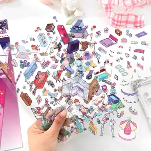 Set of large 2.5D indoor furniture and plant PET stickers for scrapbooking journals