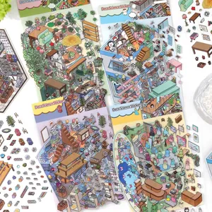 2.5D miniature scene stickers with diverse themes for creative journaling and decoration