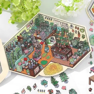 2.5D greenhouse florist scene sticker for scrapbooking and miniature DIY decor
