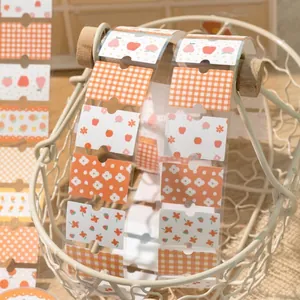 Floral and fruit PET decorative tape with orange plaid patterns for DIY scrapbooking