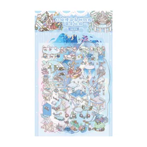 Miniature underwater theme 3D stickers with cartoon mermaid and ocean castle scenery