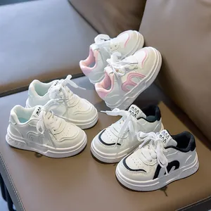Kids Casual Sporty Sneakers PU Leather Thick Sole White Shoes For Boys Girls School Daily Wear Non-slip Board Shoes
