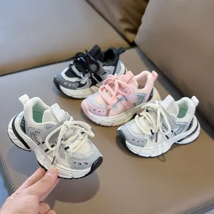 Kids breathable mesh sneakers in pink, white, and black colors for toddlers