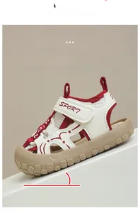 Detail view of anti-slip sawtooth rubber sole on kids' breathable sports sandals